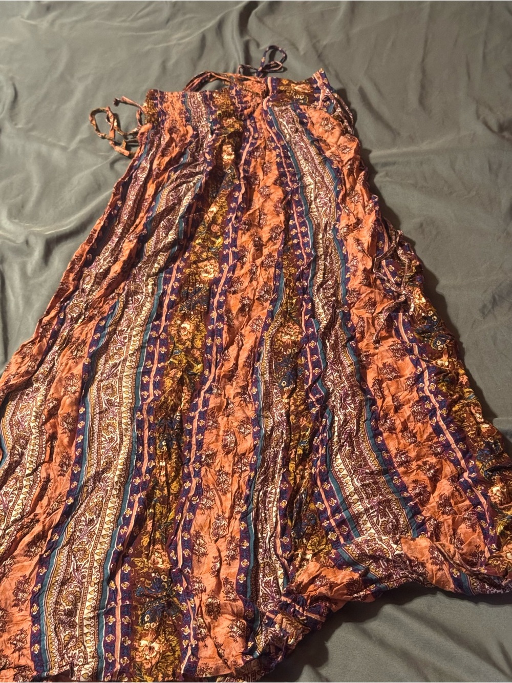 Bohemian Orange Print Maxi Skirt